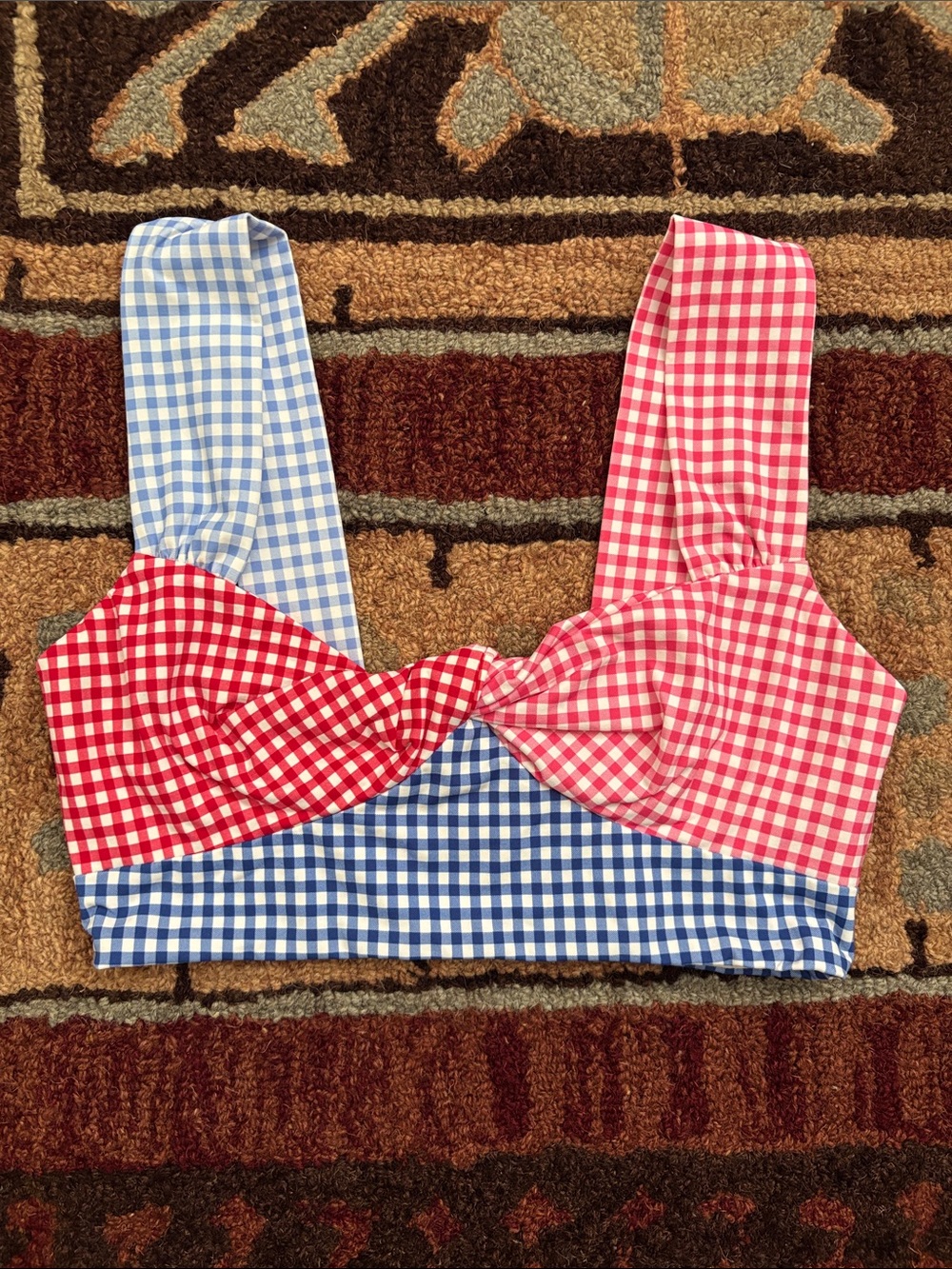 Marysia Swim Gingham Twist Bikini Top - Red, Pink & Blue